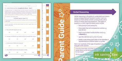 11 Plus Verbal Reasoning Practice Paper | Prent Support