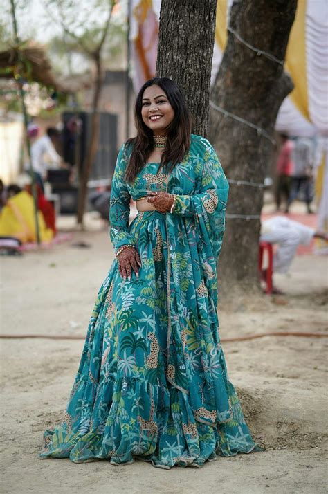 Green Printed Georgette Lehenga Set