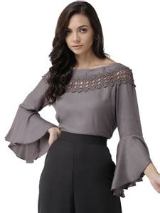 Style Quotient Casual Bell Sleeve Solid Women Grey Top - Buy Style ...