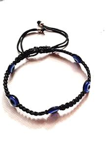Jyokrish Handmade Adjustable Black Thread Knot Anklet with 5 Blue evil ...