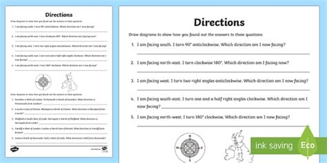 Directions Worksheet / Worksheet- directions, worksheet, compass, north