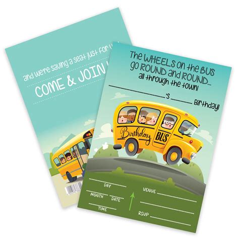 Creatie® Wheels on the Bus Themed Birthday Invitation Cards for Kids ...