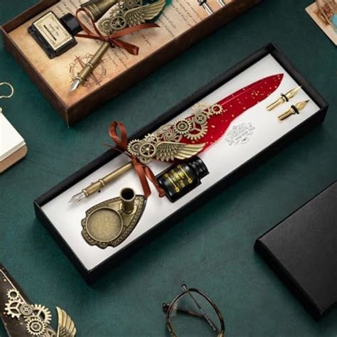 YUQORY Feather Pen Calligraphy Pen and Ink Set Antique Quill Pen Ink ...