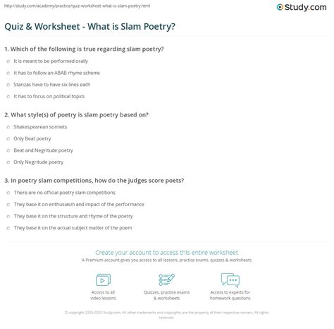 Quiz & Worksheet - What is Slam Poetry? | Study.com