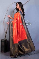 Crimson Red Blended Silk Brocade Kanjivaram Saree for Women – Craftyle