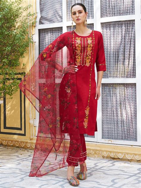 Rayon Radiance Kurti Set Red – StyleCaret