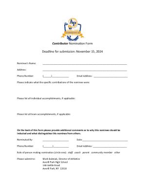 Fillable Online Contributor Nomination Form - 2024 Submission Deadline ...