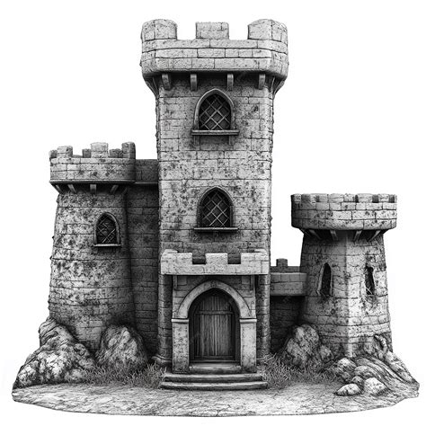 Front view building for a fantasy map black and white with white ...