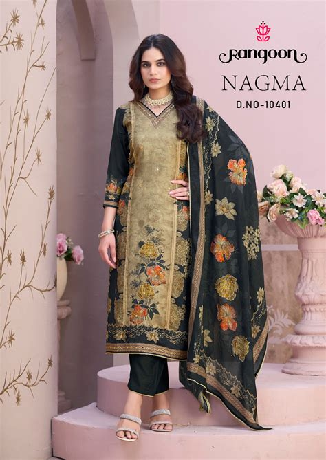 Rangoon Nagma Muslin With Digital Print Work Top Bottom And Dupatta
