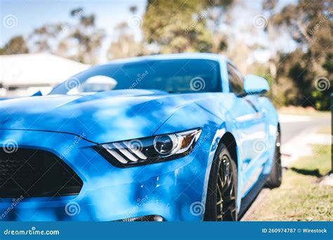 Blue Ford Mustang Front Headlight Editorial Photography - Image of technology, vehicle: 260974787