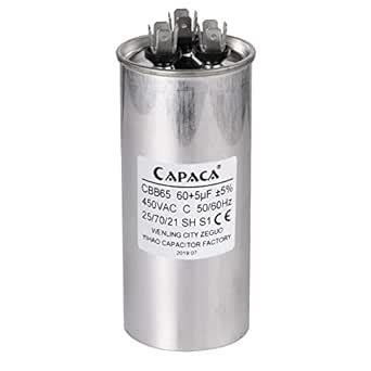 60+5 MFD uF Air Conditioner Capacitor Round Aluminum Electrolytic Dual ...