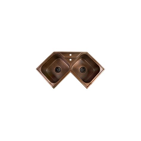 Hammered Copper Double-Bowl Drop-in Corner Sink | Signature Hardware