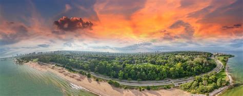 Aerial View of Bradford Beach in Milwaukee at Sunset, Wisconsin Stock ...
