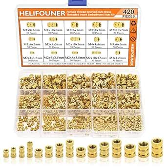 HELIFOUNER 420 PCS M2 M3 M4 M5 Female Thread Knurled Nuts Brass ...