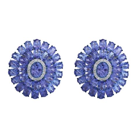 Tanzanite Round Diamond Stud Earrings by Mohar Fine Jewellery
