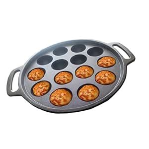Buy Karthik Pre-Seasoned Cast Iron Black Paniyaram Pan 14 Cavity Double ...