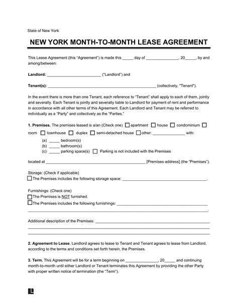 Free New York Month-to-Month Rental Agreement | PDF & Word