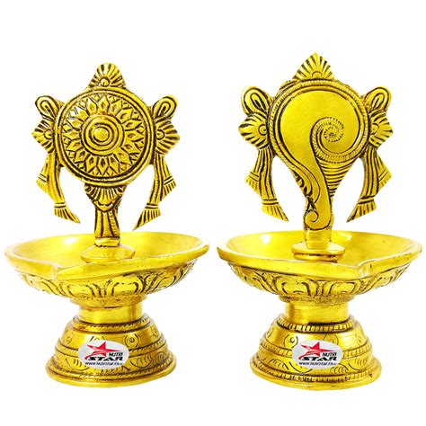 Brass Shanku Chakra Table Diya, Deep, Deepak for Pooja, Pooja, Mandir ...