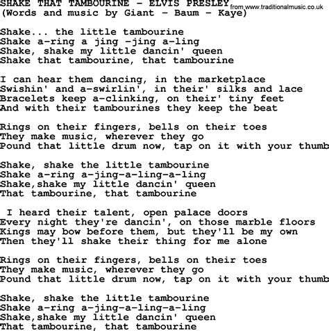 Shake That Tambourine by Elvis Presley - lyrics