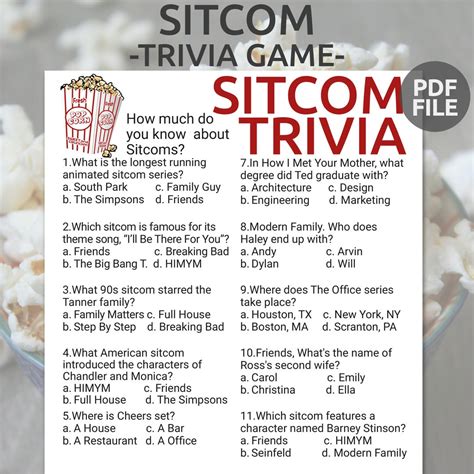 TV Sitcom Trivia Game | Printable Sitcom Trivia | Television Trivia ...