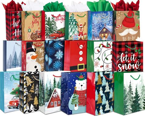 Amazon.com: 24 Small Christmas Gift Bags Bulk With Handles, 26 Tissue ...