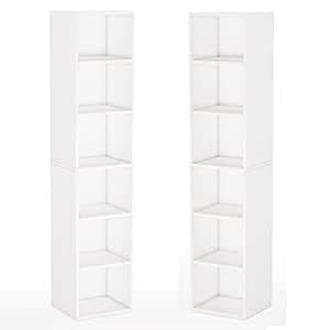 Tribesigns 70.9 Inch Tall Narrow Bookcase Set of 2, Modern White Corner ...