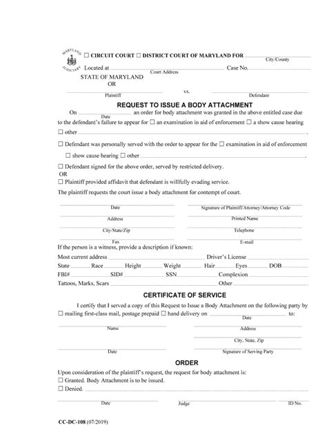 Fillable Online Issuance of Body Attachments - Maryland Courts Fax ...