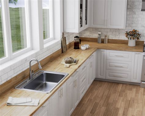 Shop allen + roth 8-ft. Natural Hevea Butcher Block Countertop and Sink ...