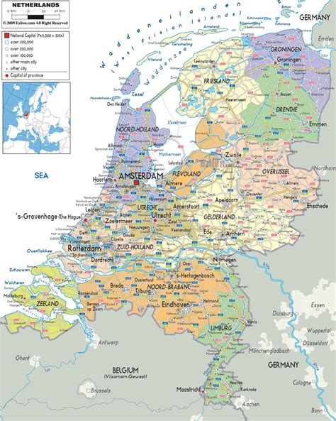 Holanda mapa com as cidades - Mapa da Holanda, com as cidades (Europa ...