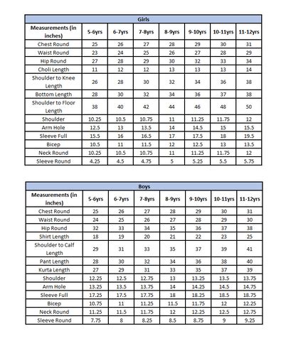 Bal Bachche by Rohit bal size chart – WAREHOUSE