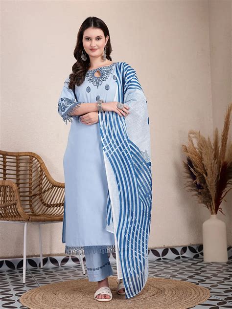 Buy cotton kurta, trouser & pant set with dupatta for women – Yufta Store