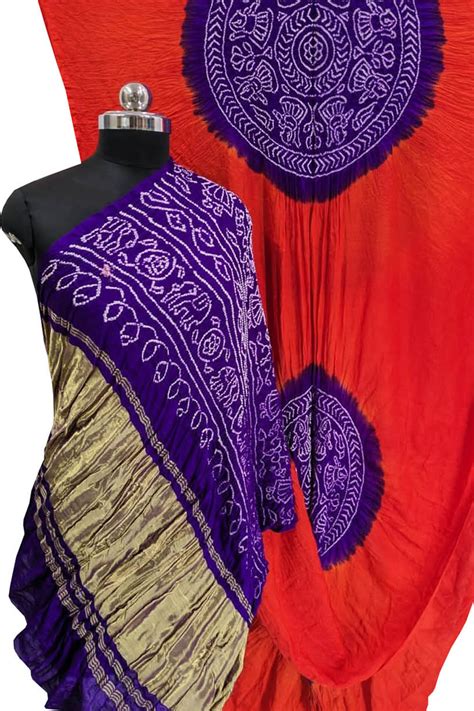 Stunning Purple & Red Bandhani Gajji Silk Saree