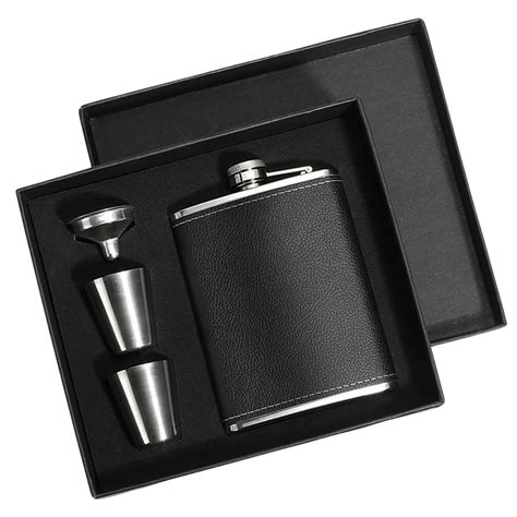 Store2508 Leather & Stainless Steel Hip Flask Set 8oz with 2 Glasses ...