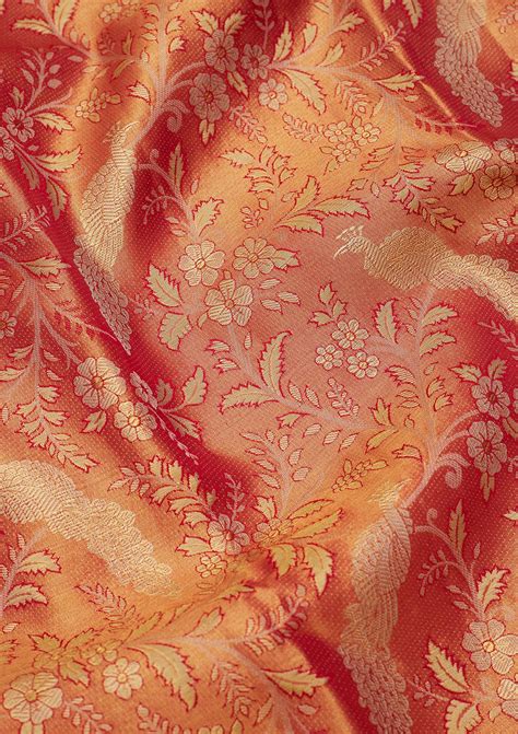 Buy Rust Zariwork Tissue Silk Saree - Koskii