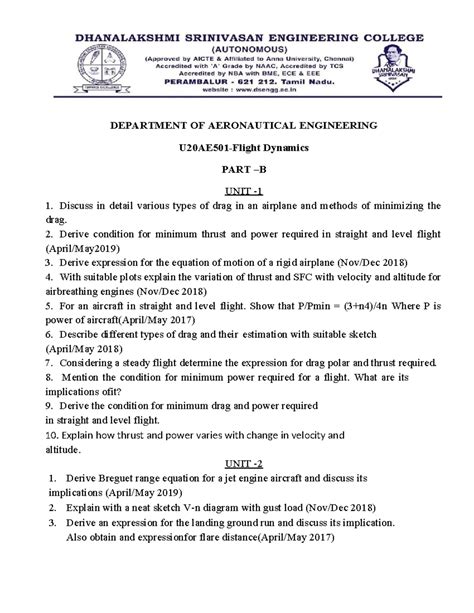 Flight dynamics (Part-B) - DEPARTMENT OF AERONAUTICAL ENGINEERING ...