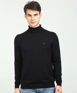 TOMMY HILFIGER Solid High Neck Casual Men Black Sweater - Buy TOMMY ...