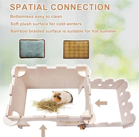 Buy Cooenia Guinea Pig Hideout House, Hamster Wooden Castle with Fence ...