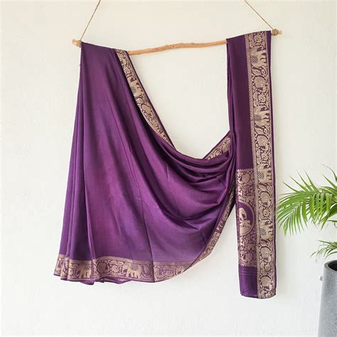 RAHA -Dola Silk Plain Purple With Zari Border Saree – Sanskruti