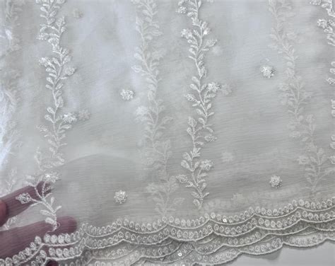 Silver Sequin Motifs on Net. Indian Dupatta. Net Dupatta With Scallop ...