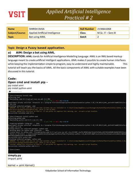 AAI Worksheet - Practical 2 - Applied Artificial Intelligence Practical ...