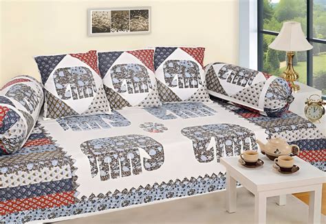Pure Cotton Diwan Set with Cushion & Bolster Covers | Jaipuri Printed ...
