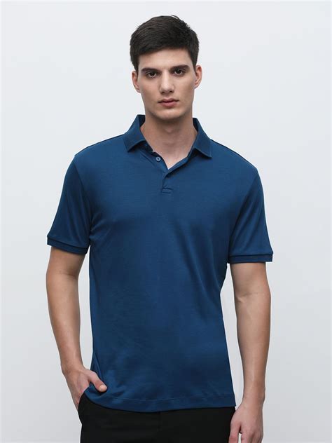 Buy Dark Blue Polo Neck T-shirt for Men Online