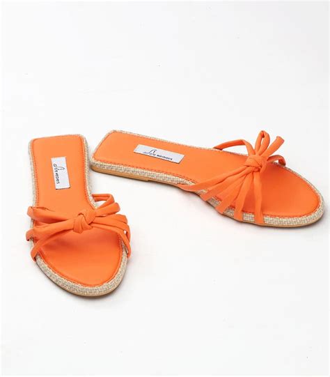 Tangerine Cushioned Sliders with Jute Detailing