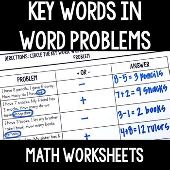 Image result for Word Problems Addition and Subtraction Understanding Key Words