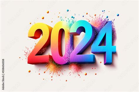 Brightly colored number 2024 reflecting the new year on white ...