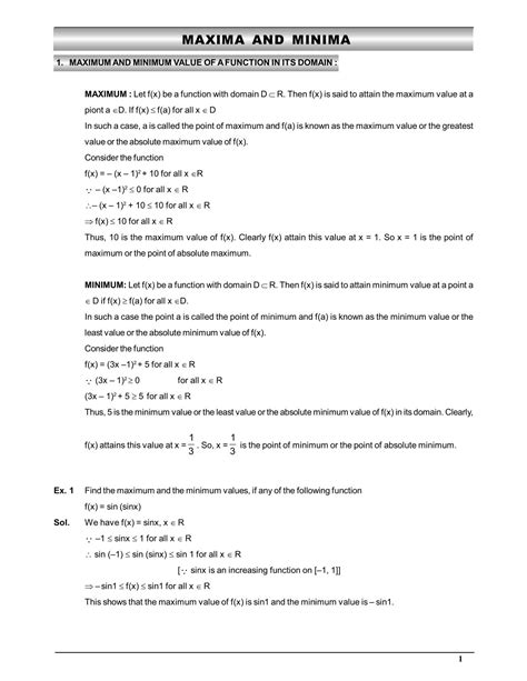 Maxima and Minima Notes Class 12 & IIT JEE