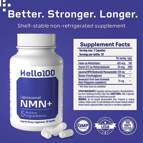 Buy Hello100 Liposomal NMN Supplement, 5 Active Ingredients ...