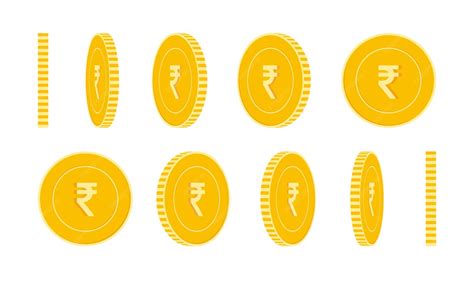 Indian rupee coins set, animation ready. inr yellow coins rotation ...