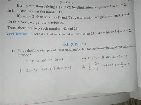 Solve the following pair of linear equation by the elimination method ...