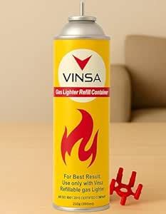Vinsa Butane Lighter Gas Refill Can with Refill Adapter & SS Nozzle ...